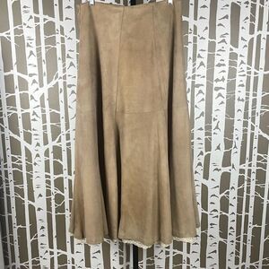 Genuine Suede Leather Maxi Skirt w Lace Hem 14